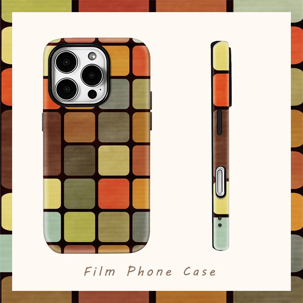 Farbblock-Mosaik-Retro-Mod-Telefonhülle für iPhone 17AIR 16E 16 15 14 13 12 11 17 Pro Max Plus Doppelschichtige Rückseite