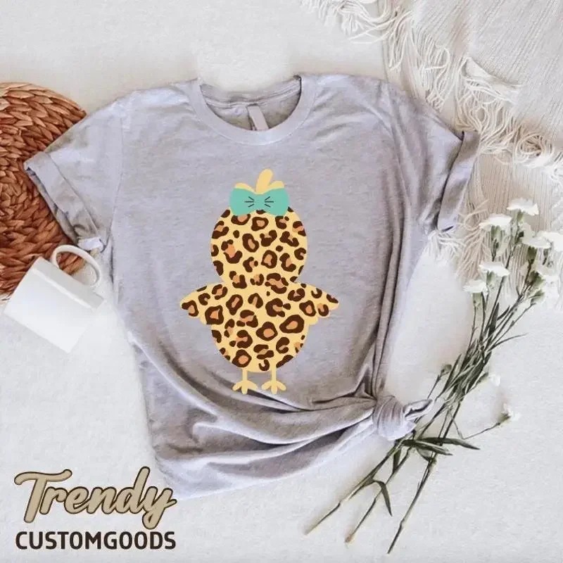 Easter Chick T Shirt Leopard Print Women Funny Cute For Kids Happy Day Mom