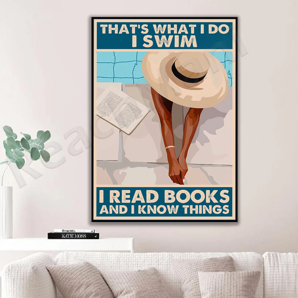 

This Is What I Can Swim I Read What I Know Vintage Poster, Love Swimming Reading Book Poster, Swimming Book Lover Poster