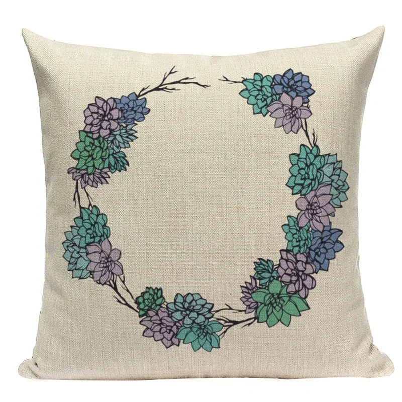 Potted Plants Wreath Pillow Case Sofa Car Decorative Cushion Cover Cactus Pillowcase Sofa Car Home Decor Throw Pillow Cover