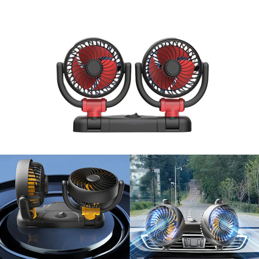 12/24V Car Fan Cooling with Parking Plate Dual Head Cigarette Lighter 2 Speeds Adjustable Cooler Wind Regulation Air Cooling Fan