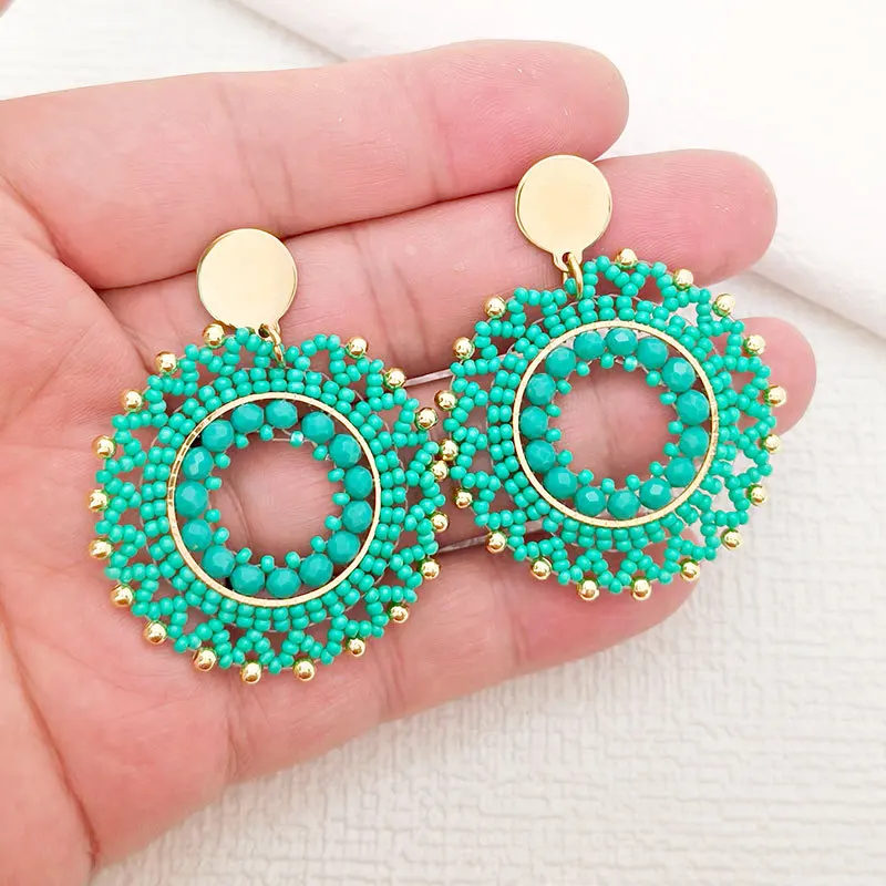 

Rice bead earrings Circle Lace Originality Hand knitting Bohemia Alloy Fashion Simple Beaded earrings