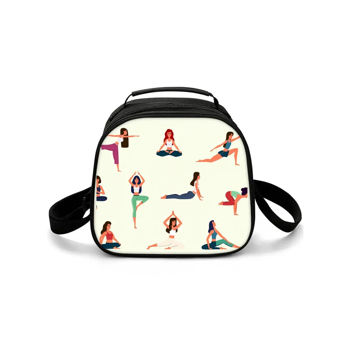 Isolierte Lunchtasche mit Yoga-Aufdruck, Schultergurt, umweltfreundlich, wasserdicht, Thermokühler, wiederverwendbar, für Studenten, Bento-Essen
