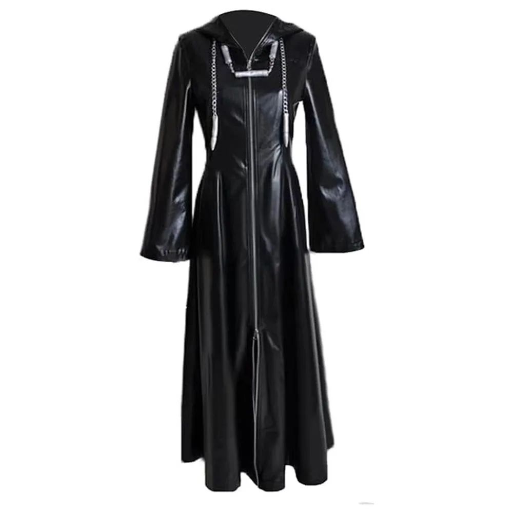 Anime Kingdom Hearts Organisation XIII Spiel Cosplay Kostüm Schwarzer Umhang Reißverschluss-Jacke Langer Kapuzenmantel