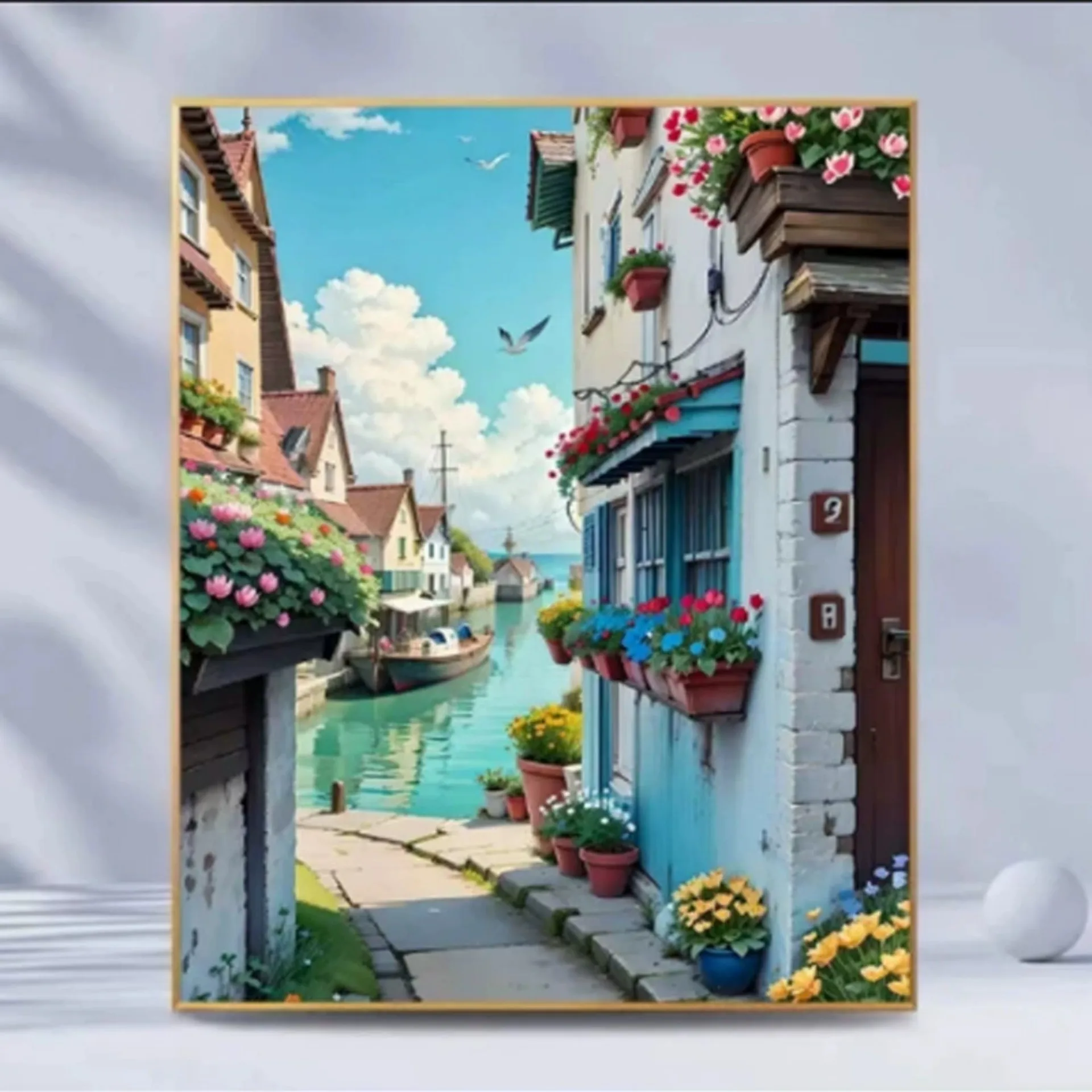 YJ006-Blue Sky Daisy Butterfly Flat Canvas Wall Art