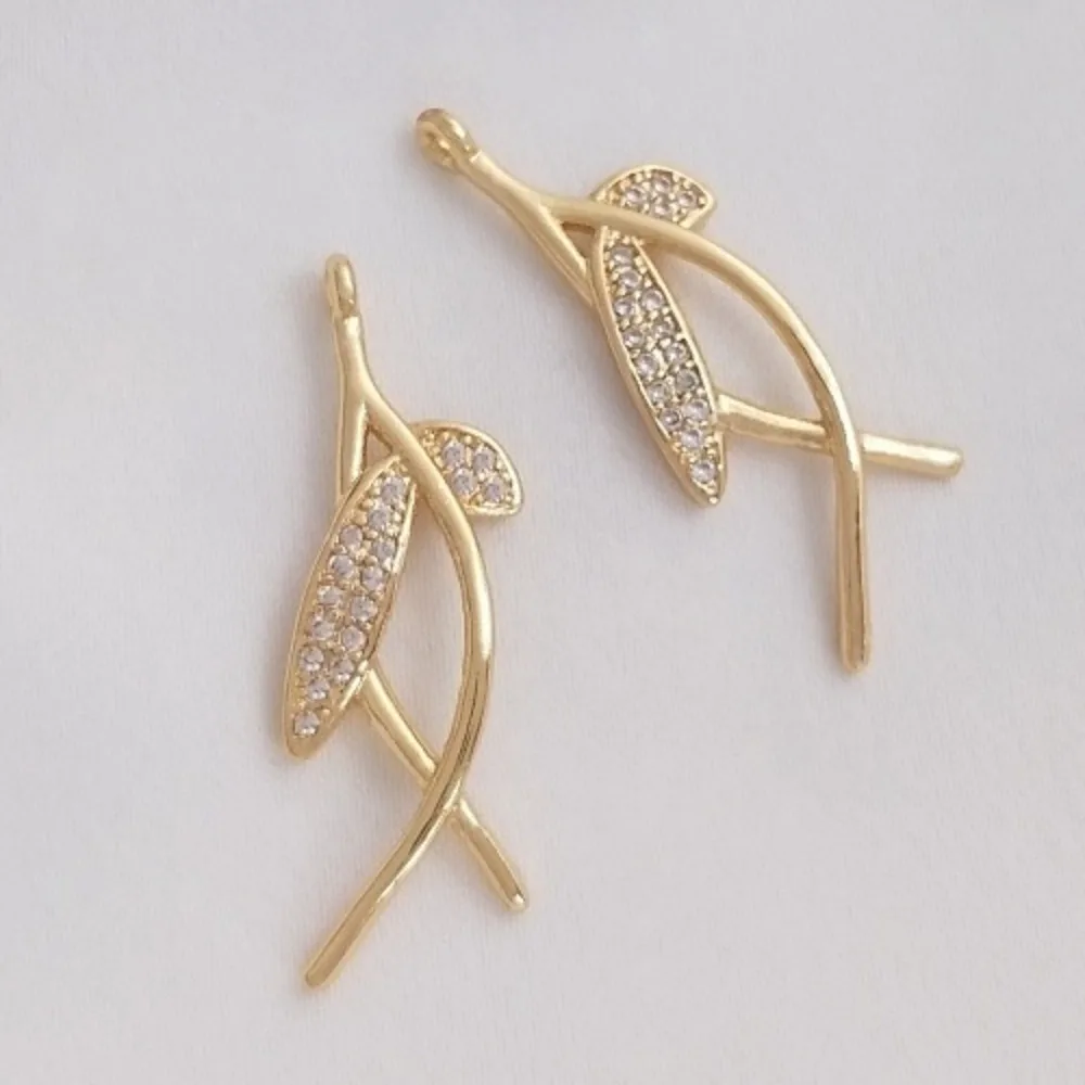 

1Pcs Copper Charms 14K Gold Color Miniature Zircon Branches and Leaves Pendant DIY Handmade Earrings Ear Jewelry Hairpin Pendant