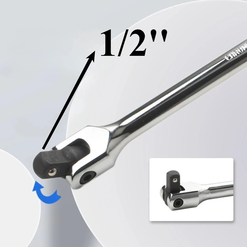 1-3Pc 1/2'' Drive Breaker Bar Wrench Socket 10/15/18inch Extension 180Degree Cr-V Flex Head Engraved Non-slip Handle Repair Tool