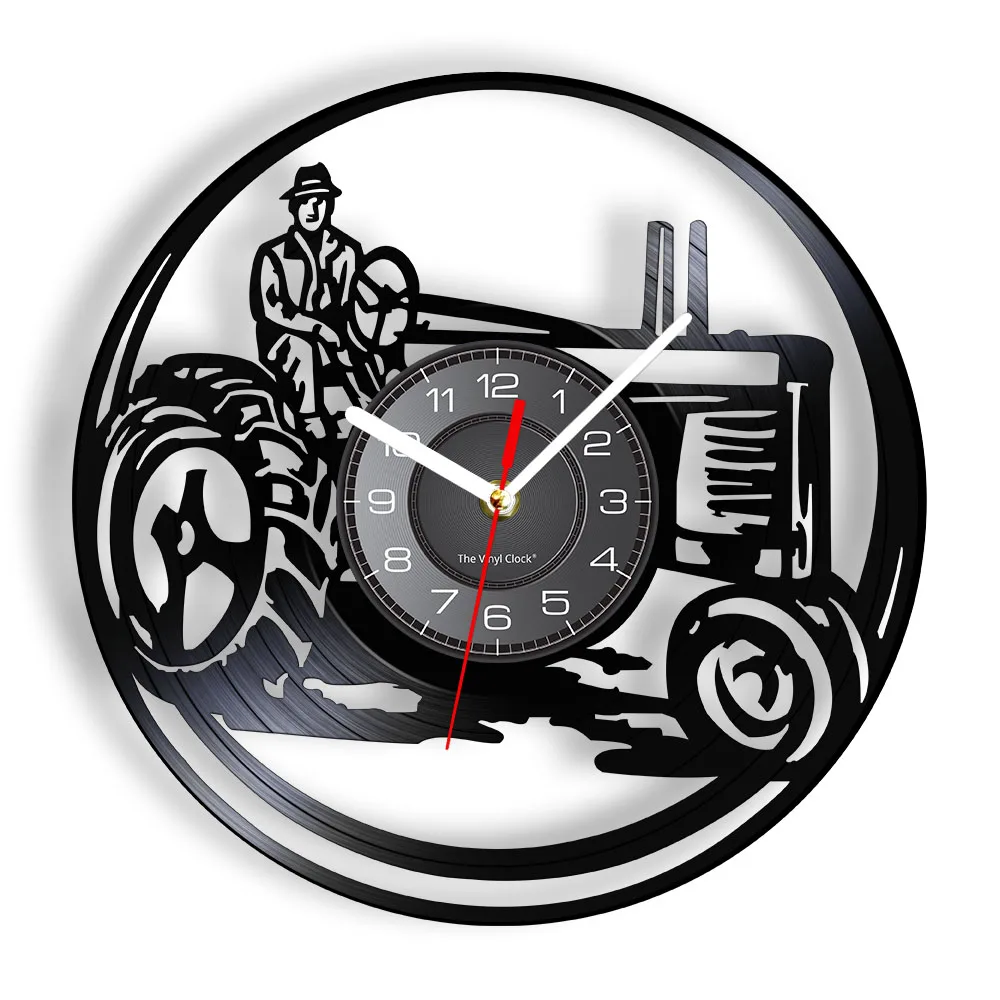 Farm Tractor Agriculture Art Vinyl Record Wall Clock Man on Tractor Country Farmhouse Room Decor Wall Watch Farmer Cropper Gift