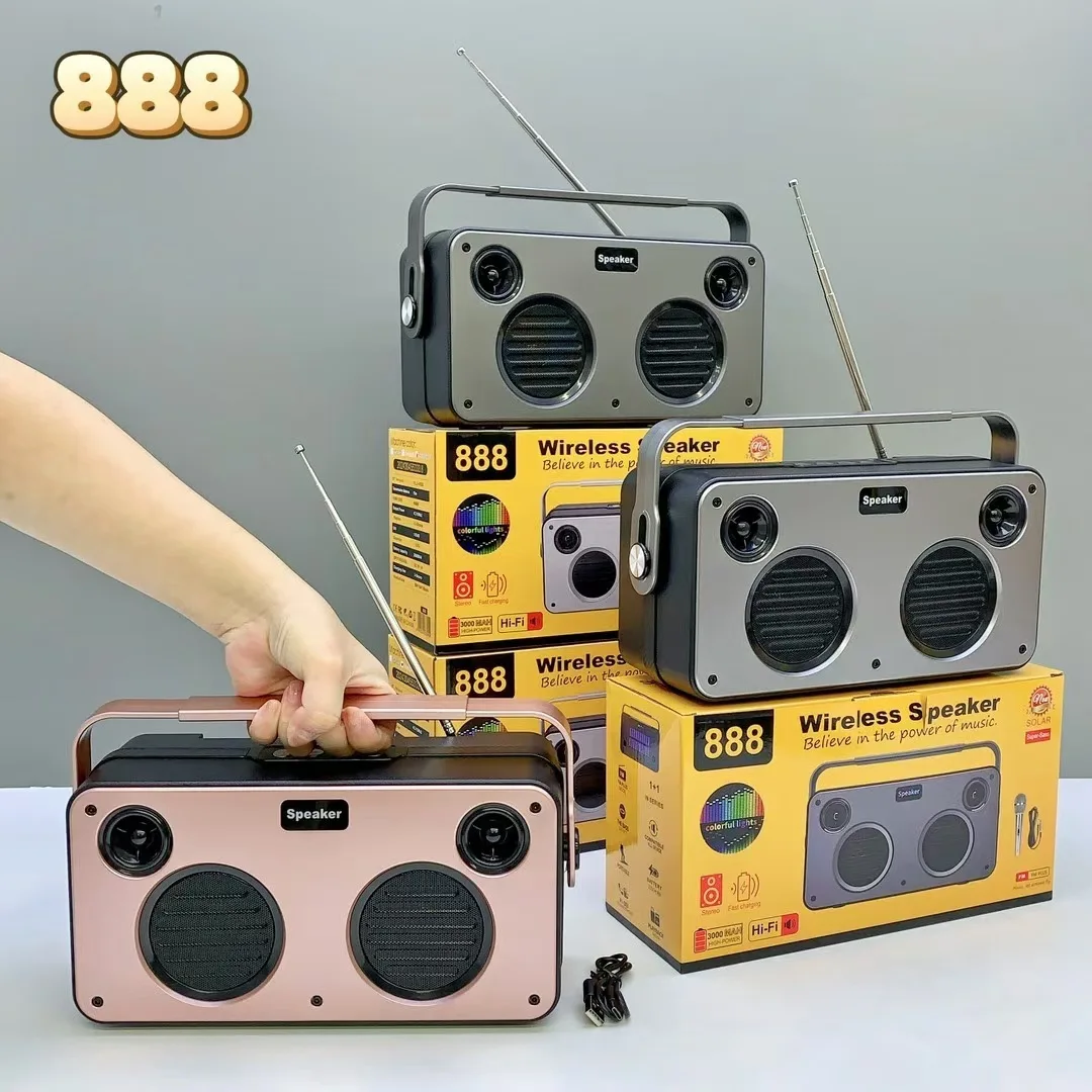 

888 Handheld Solar Wireless Bluetooth Speaker With Dual Speakers, High-Power Outdoor Radio, Subwoofer