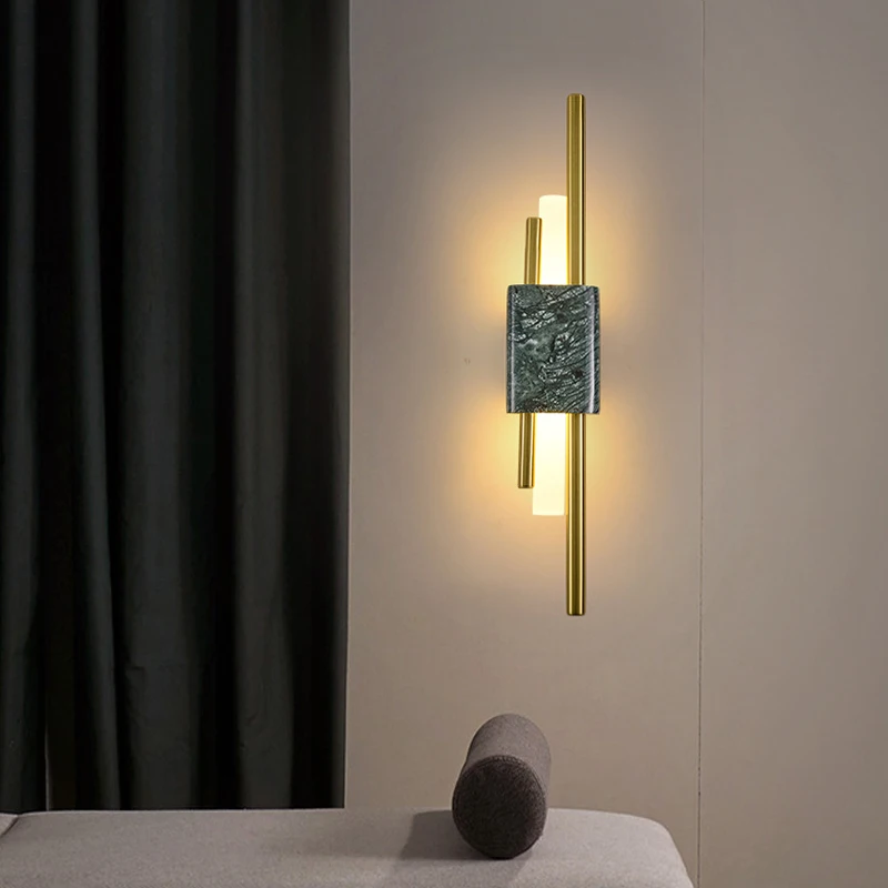 Green Marble Wall Light Luxury Golden Decor Bedside Lamp Led 8W Living Room TV Background Hotel Lobby Corridor Staircase Sconce