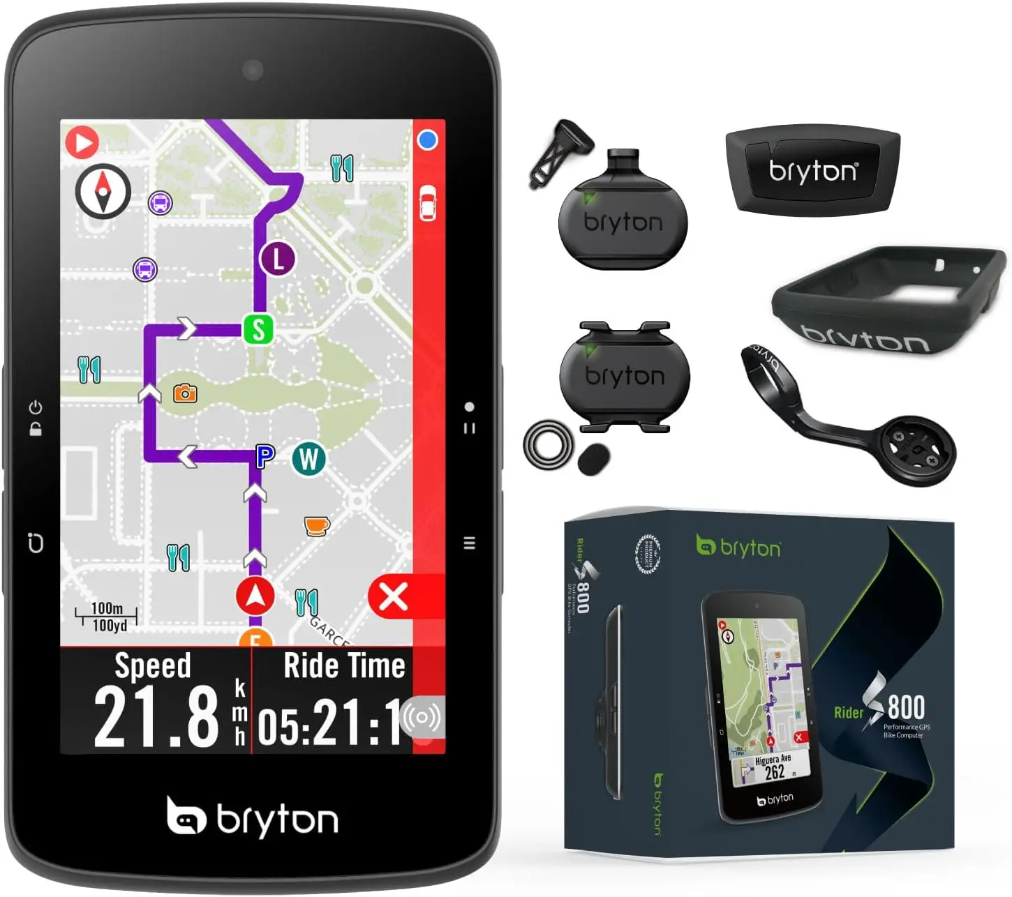 Sensor Bundle 3.4 Inch Color LCD Touchscreen GPS Bike/Cycling Computer Offline USA Map, Compatible with Bike