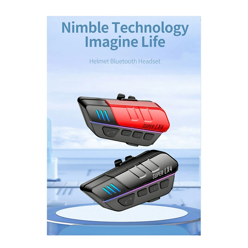 LX4 บลูทูธชุดหูฟังติดหมวกกันน็อครถจักรยานยนต์ไร้สายแฮนด์ฟรีกันน้ําสเตอริโอป้องกันการรบกวนหูฟังสีดําทนทาน