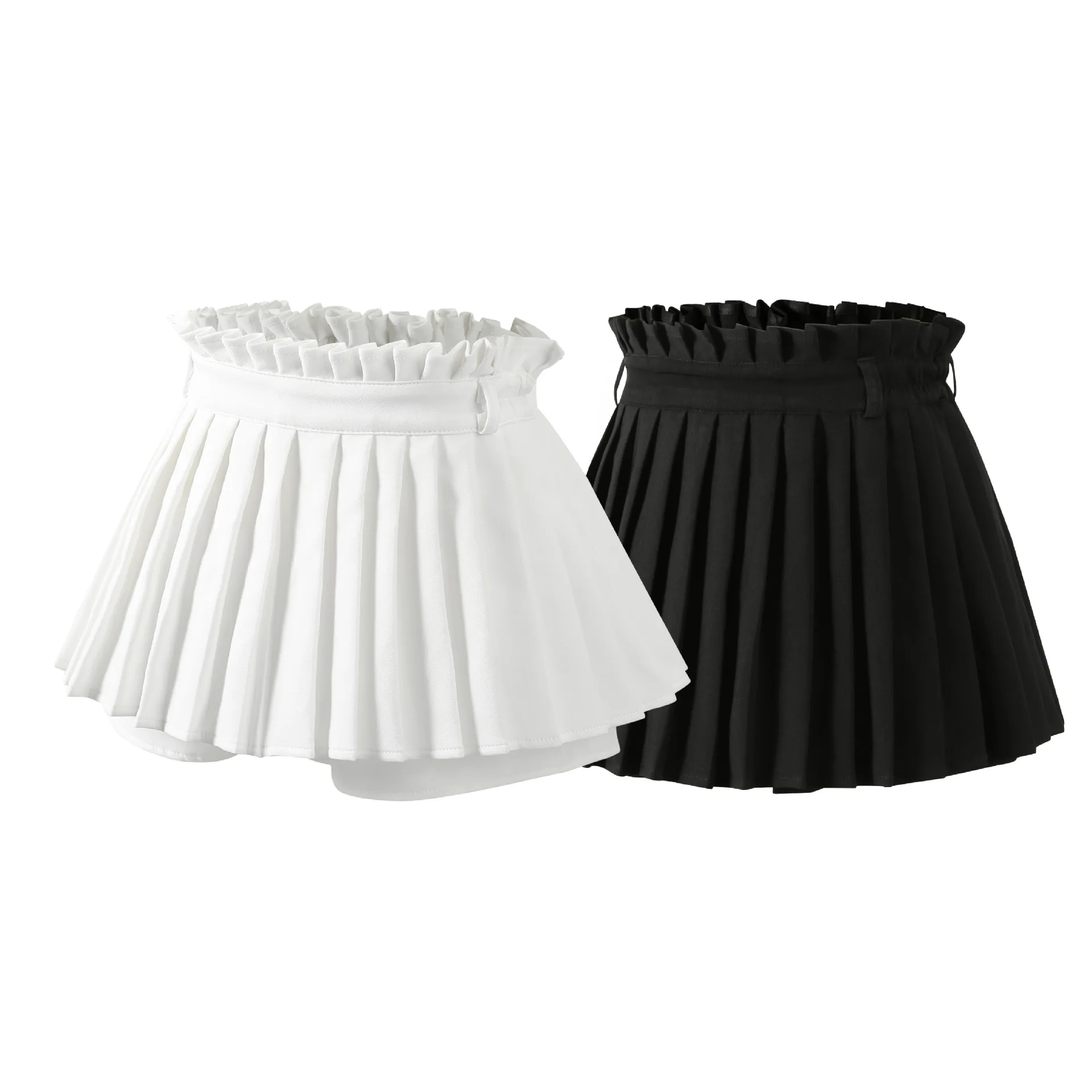 Girls Ruffle High Waist Pleated Skort Kids Anti-exposure Shorts Skirt Elastic Waist A Line Mini Skirt Teen Hip Hop Casual Bottom