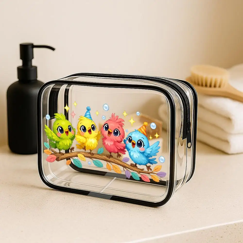 Ladies' Handbag Cartoon Party Birds Clear Makeup Bag Kawaii Cute Style With Colorful Branch And Sparkle Details Zippered Portabl
