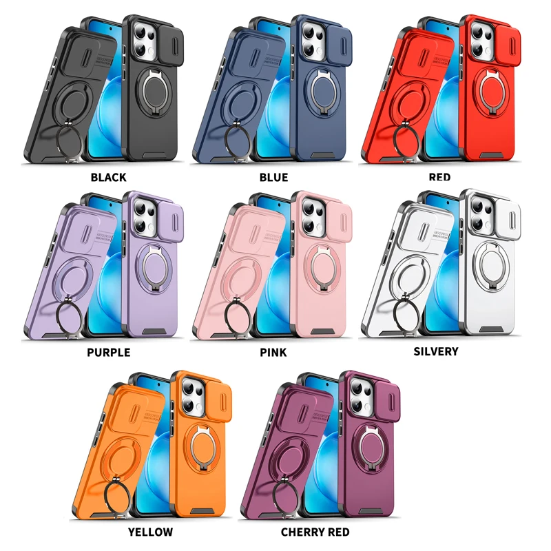 Case For Reno 16F 16FS Reno16 5G Global China Version Heavy Duty PC+TPU Ring Car Mount Magnetic Stand Slide Camera Cover