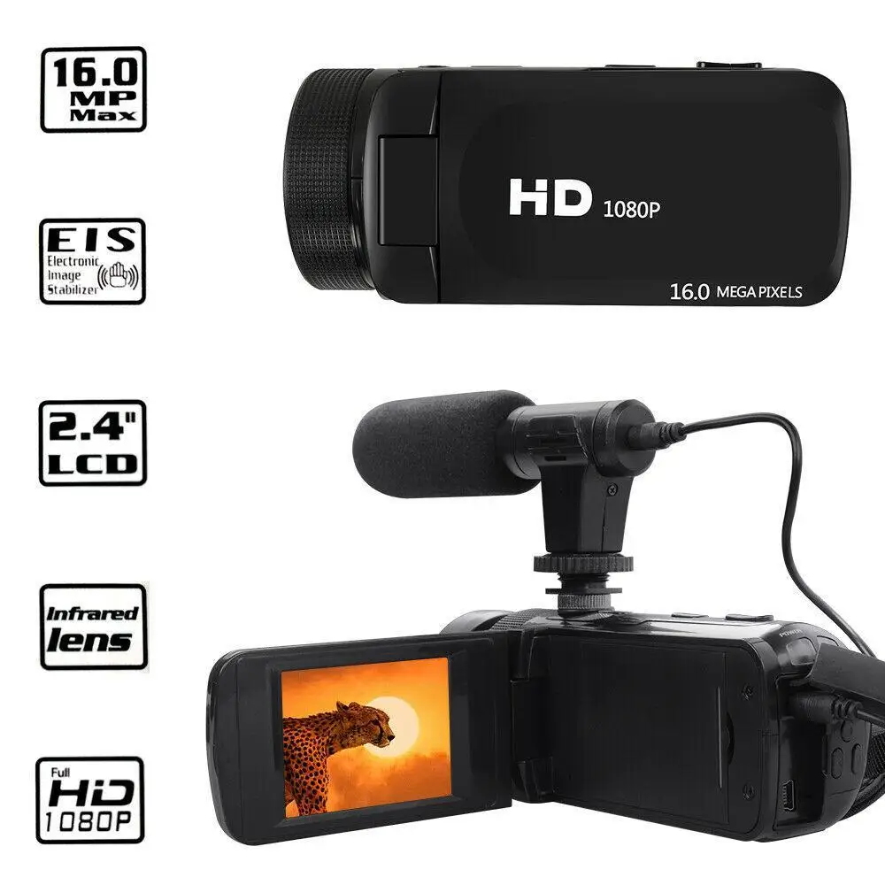 

HD 1080P Digital Video Camera Camcorder YouTube Vlogging Recorder W/Microphone Wide-angle lens Photography