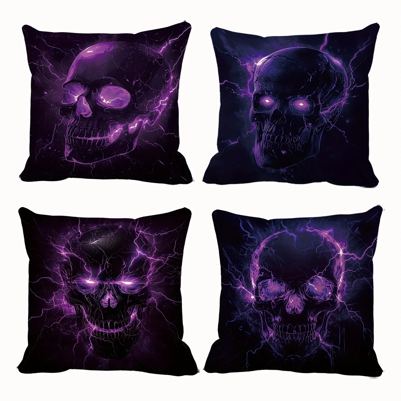 Electric Skull Glow Pillowcase Cover 4pcs 40x40cm Gothic Spooky Cushion Throw Pillowcase for Halloween Decoration Home Decor