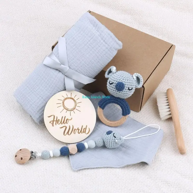 

K92D Upgraded Koala-series Baby Toy Set Babies Hair Brush Pacifier-chain Ring Teether