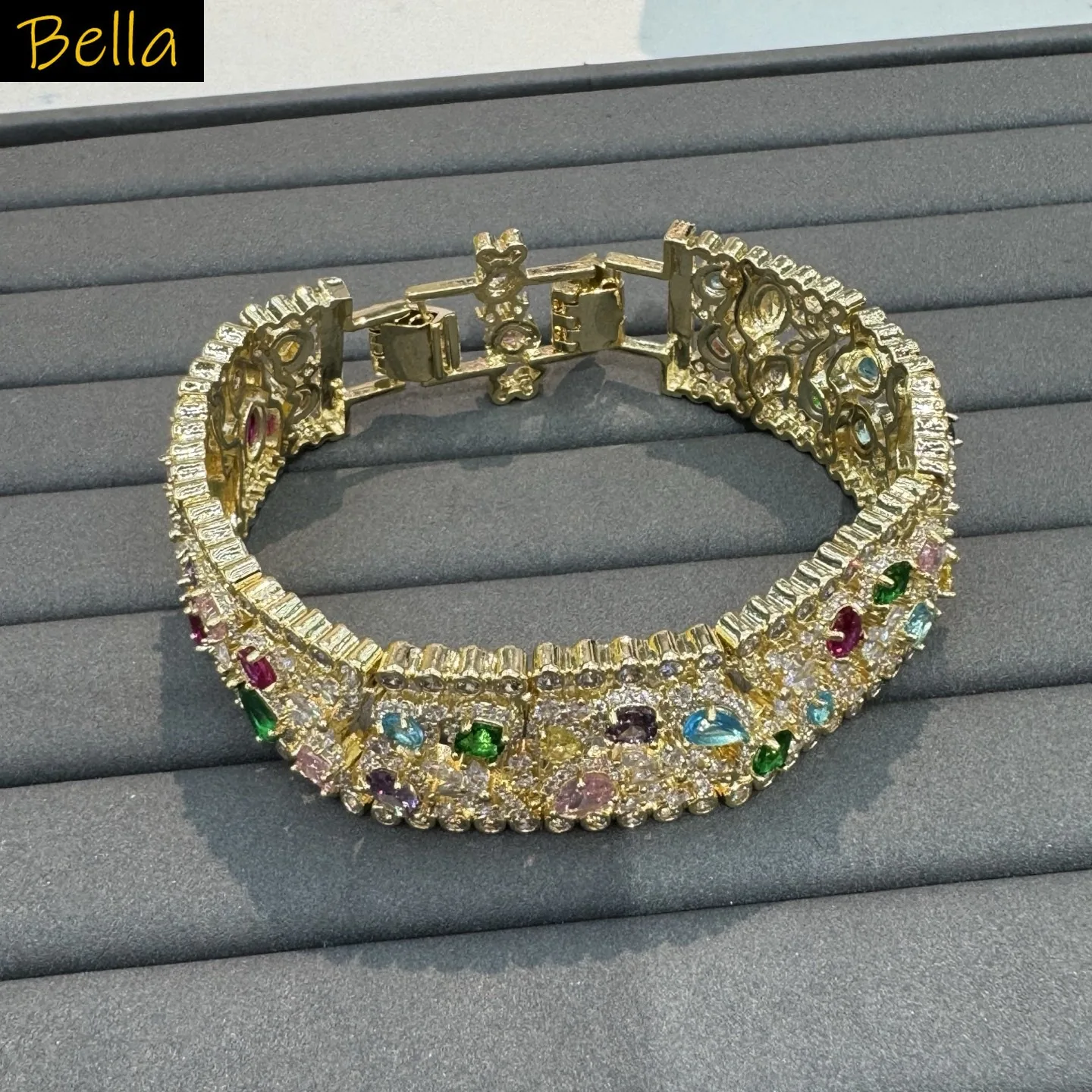 

luxury cubic zirconia bracelet for women shiny jewelry silver gold color gala event wedding party multicolor zircons
