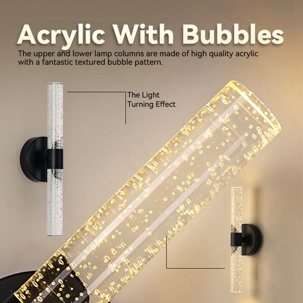 

Battery Operated Wall Light Sconces Wireless Bubble Rod Interior Wall Sconces Dimming Rechargeable Wall Lamps LED for Home Decor
