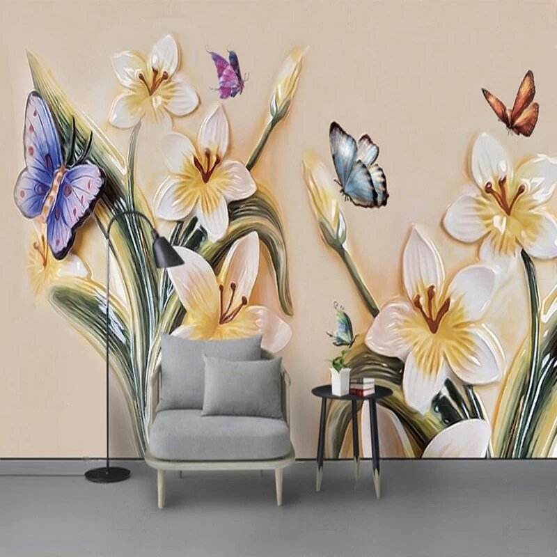 

MU9187 Modern oil painting with beautiful butterfly and flower patterns for home decoration TV and bedroom background decoratio