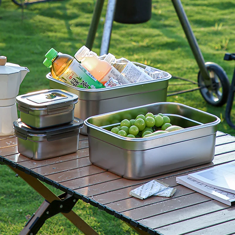 Airtight 304 Stainless Steel Food Storage Contaniner Portable Lunch Box Refrigerator Sealed Crisper Picnic Food Metal Bento Box