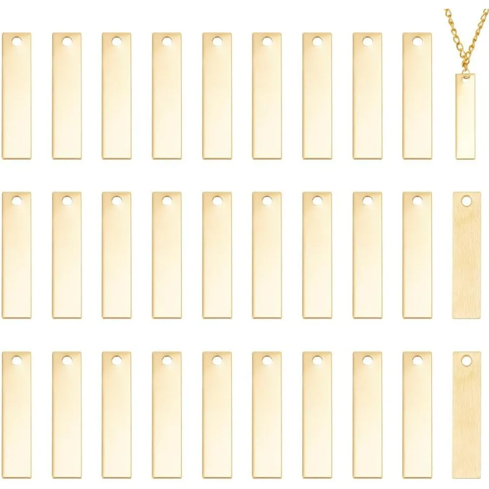 

about 30Pcs Stainless Steel Rectangle Stamping Blank Tag Pendants One Side Polishing Blank Charm Engraved Pendant making kit