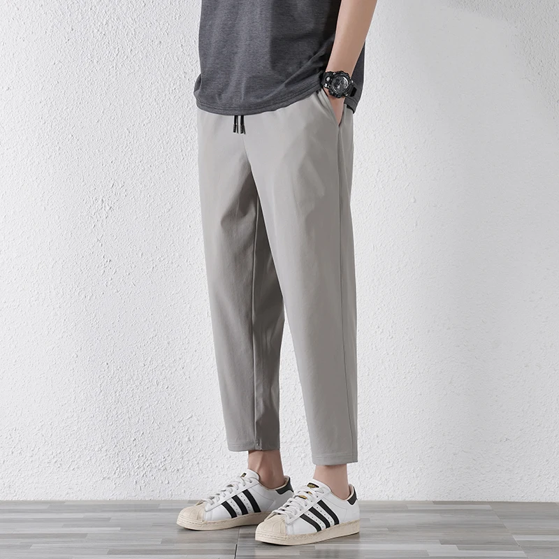 Elegant Fashion Harajuku Slim Fit Ropa Hombre Loose Sport All Match Casual Pants Solid Pockets Thin Style Straight Leg Pants