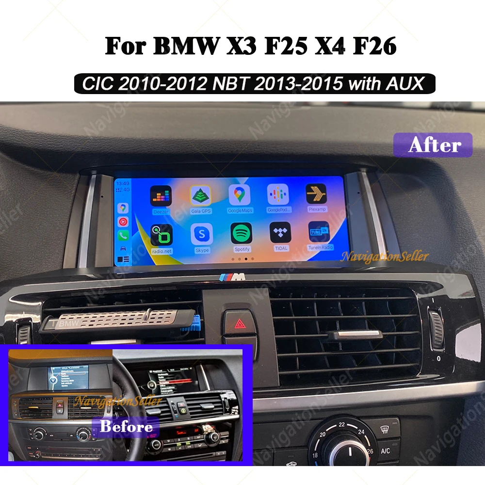 

VIGOHI 8.8 Inch Carplay 6GB 128GB Android 13 Car Autoradio For BMW X3 F25 X4 F26 CIC NBT Gps Navigation Headunit GPS IPS 4G LTE