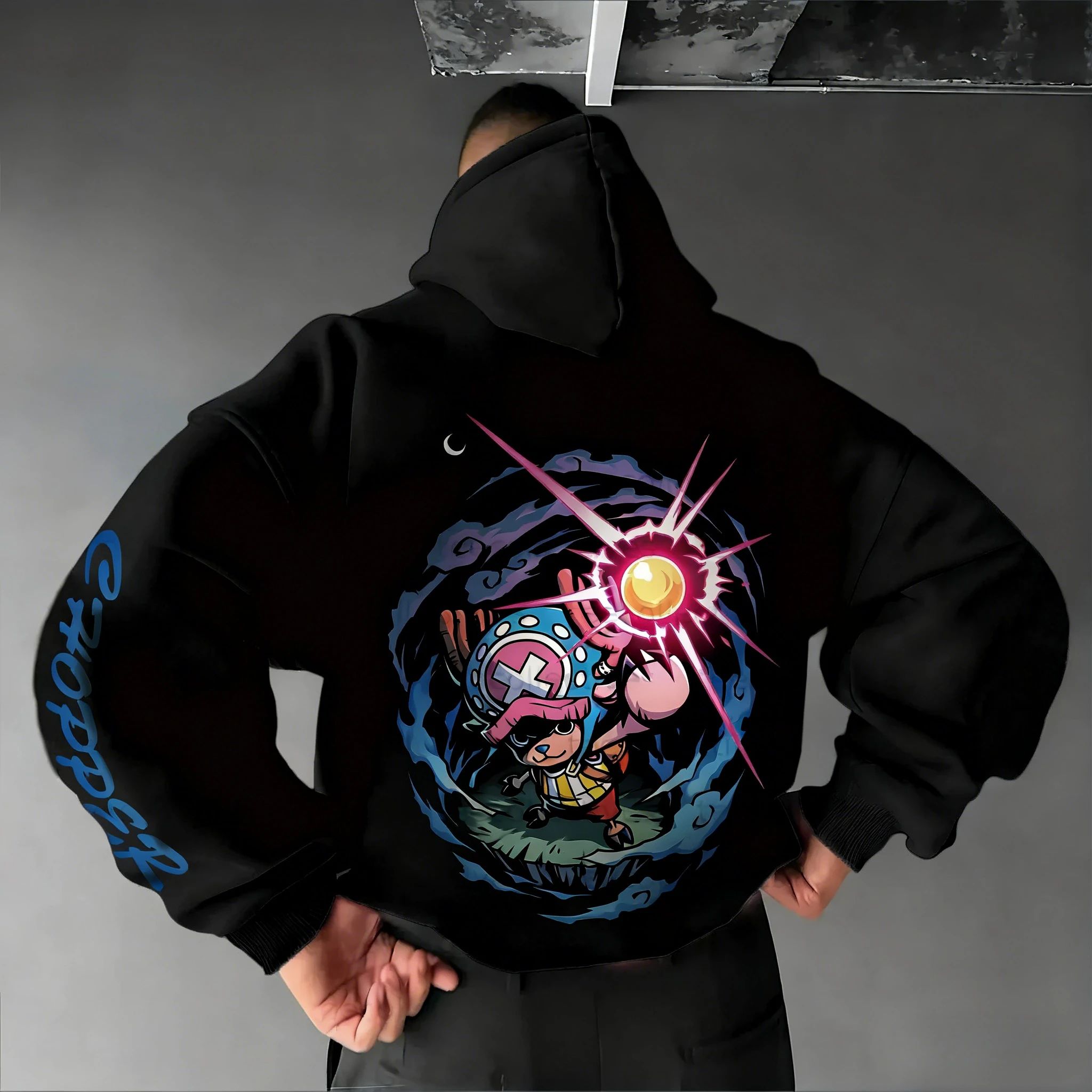 ONE PIECE Anime Tony Tony Chopper Impresso Moletom Com Capuz Outono/Inverno Masculino Novo Solto Casual American Street Hip Hop Pai Criança Top