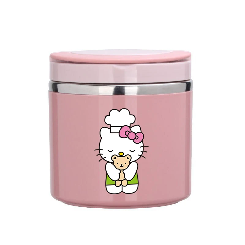 630ml HelloKitty Food Thermal Jar Insulated Soup Cup Stainless Steel Cup Lunch Box with Handle Portable Sealed Bento Box Gift