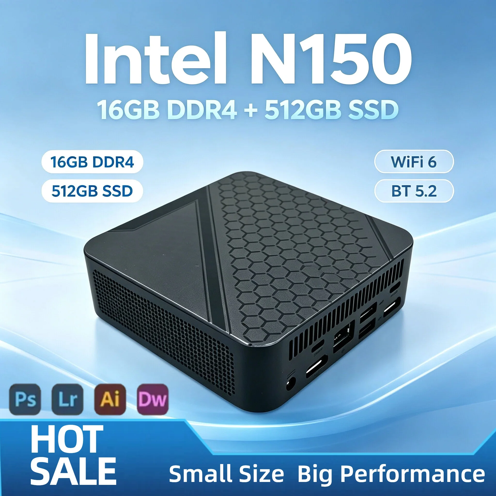 2026 인텔 N150 휴대용 미니 PC 4C4T 3.6GHz 16GB DDR4 M.2 NVMe SSD 512GB 트리플 4K WiFi6 BT5.2 저소음 쿨링 오피스 홈 프로