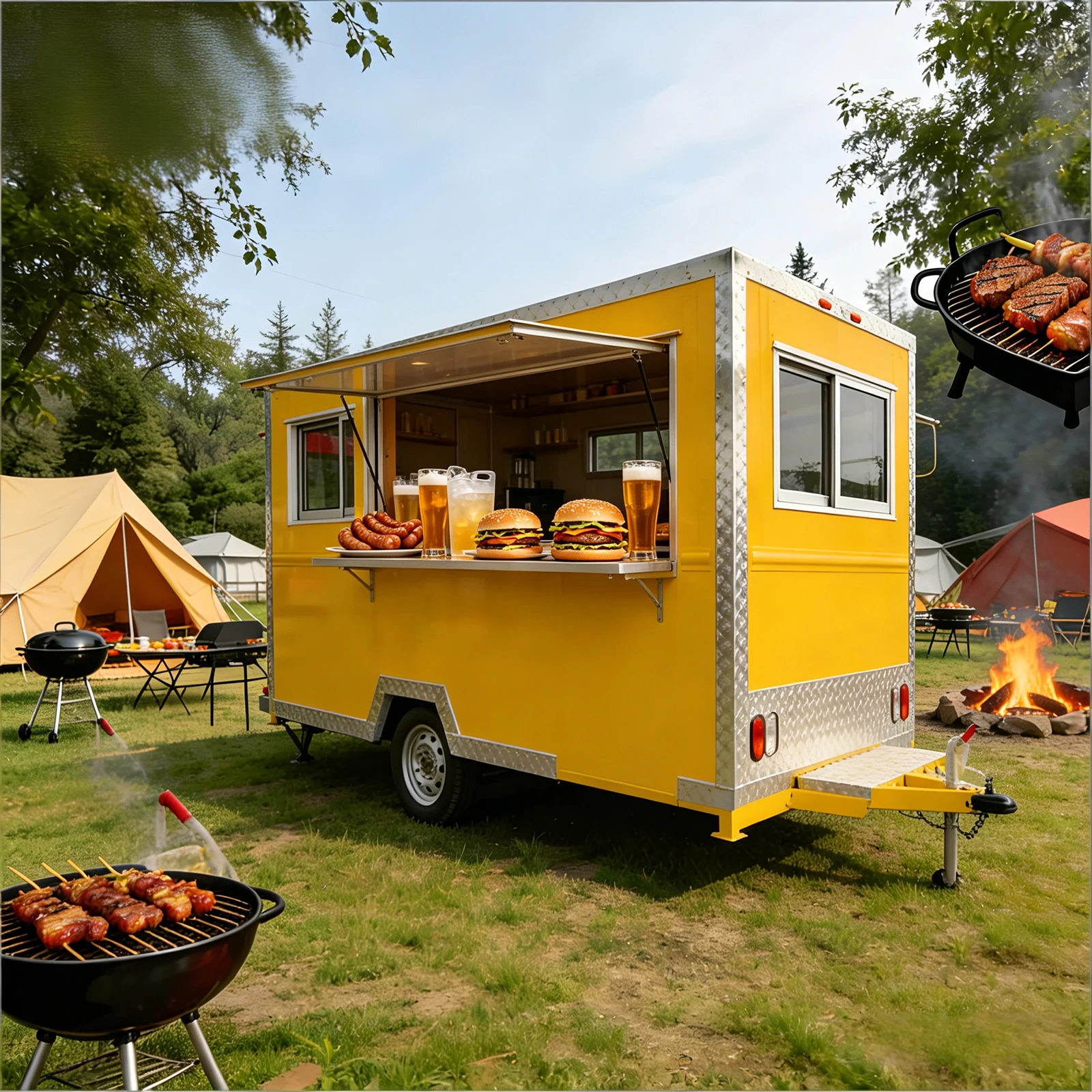 Hot Dog Cart Street Food Cart with Push Design, Integrated Storage and Serving Shelf for Parks, Stadiums and Outdoor Sales