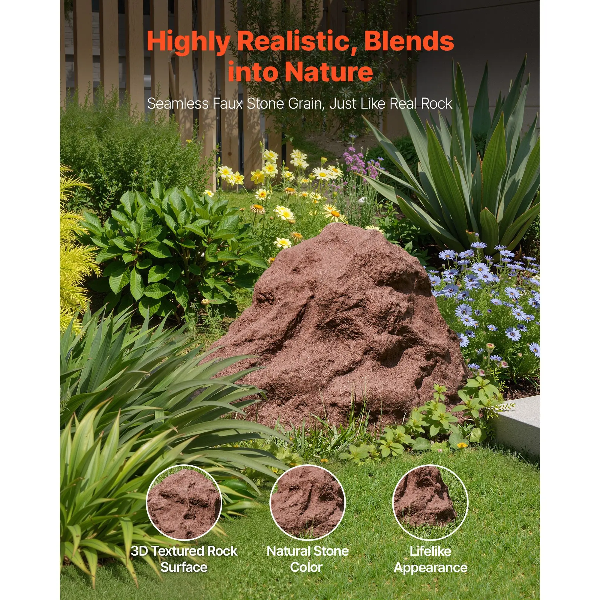 Faux Rock Cover, Outdoor Fake Rock Well Pump Cover, Realistic Natural Texture, Lightweight & Weather-Resistant Polyresin Artificial Boulder for Landscaping Garden Yard Décor, Brown, Small Size