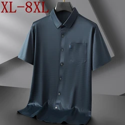 8XL 7XL 6XL 2024 New Summer Chemise Homme High End Ice Silk Breathable Shirt Men Brand Clothing Business Mens Shirts With Pocket