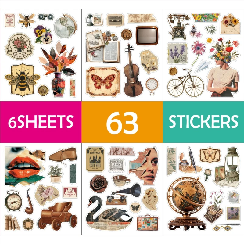 

42 Vintage Stickers with Artistic Patterns Waterproof Graffiti Luggage Notebook Account Beautiful and Rich Stickers