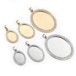5pcs 13x18mm 18x25mm 30x40mm Inner Size Oval Rhodium KC Gold Plated Rhinestone Style Cameo Cabochon Base Setting Pendant