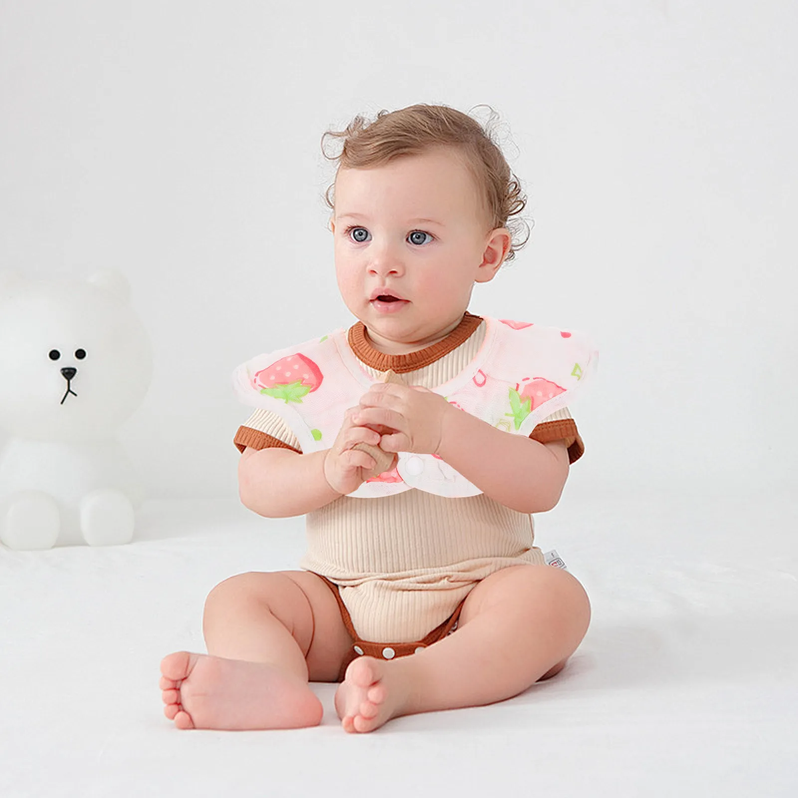 2Pcs Baby Muslin Bibs Cotton Petal Shape Full Mouth Coverage Double Absorption Drool Bibs for Teething Feeding Newborn Toddler