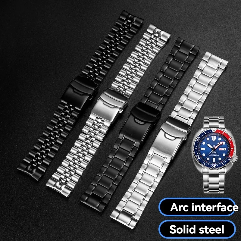 for Seiko watch accessories solid three-bead steel belt SRPE99K1 Pepsi ring abalone stainless steel watch with curved mouth 22mm