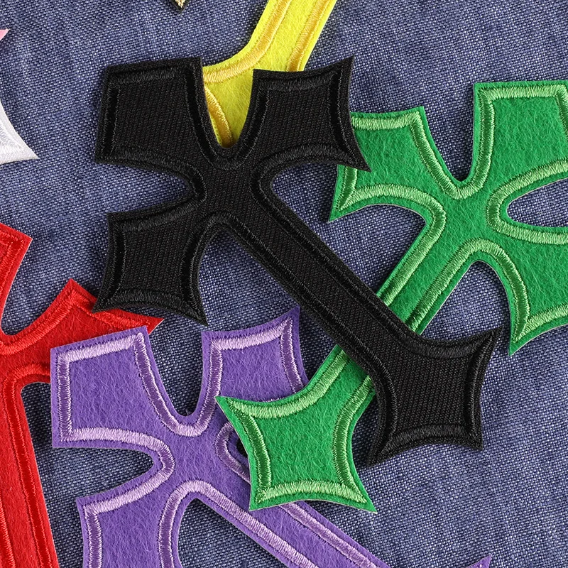 5pcs Colorful Cross Embroidered Iron On Patches For Clothing Motif Applique Stripes Diy Accessory Clothes Hat Bag Shoes Sticker