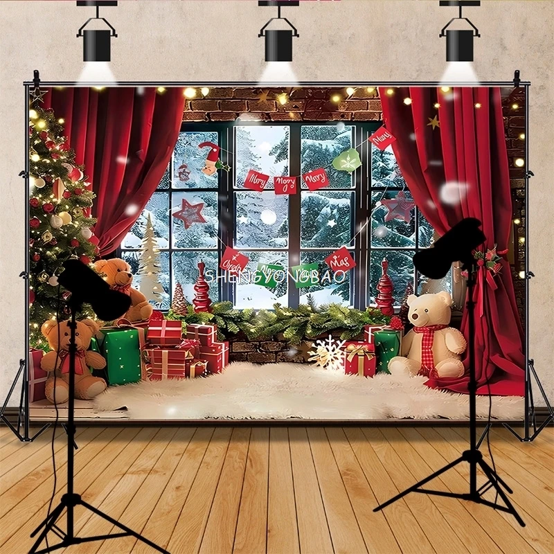 Merry Christmas Photography Backdrops Props Fireplace Pine Candy House Decoration Winter Wonderful New Year Background RD-15