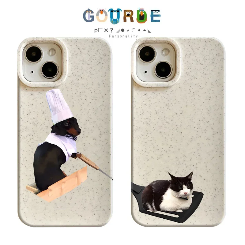 Gourde Funny Cute Casing Cat Dog Cooking Pattern Case for Iphone 15 14 12 13 11 Pro Max IP 7 8 Plus Iphon X XS XR Xs Max