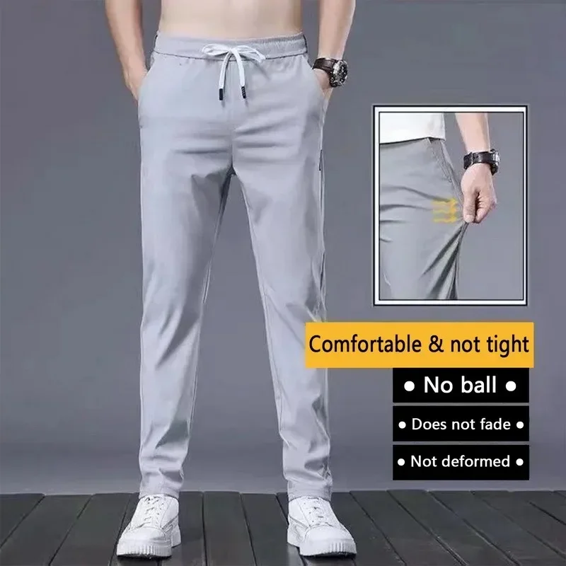 Men's Casual Trousers Spring Summer Solid Color Fashion Pocket Applique Full Length Casual Work Pants Straight Pantalon