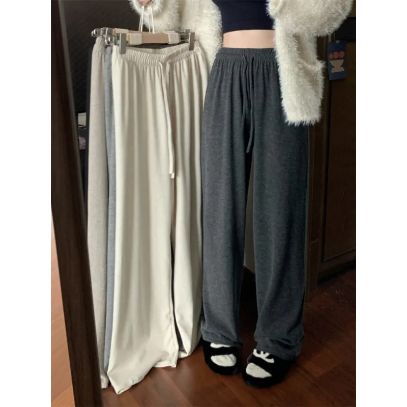 Casual Wide Leg Pants y2k Glutinous Rice Pants Women 2024 New High Waist Drape Small Straight Casual Straight Wide Leg Pants