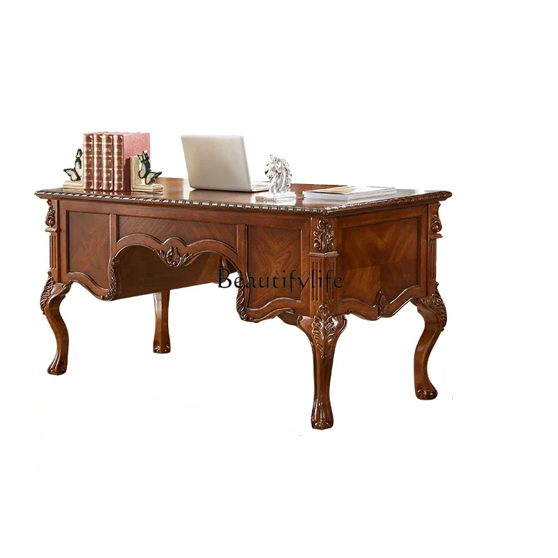 

American solid wood desk retro desktop computer table European furniture