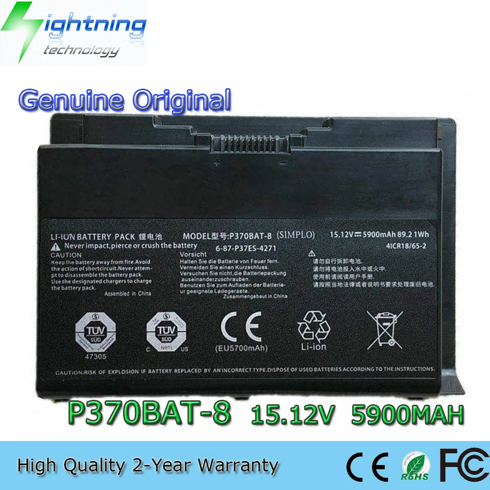 

New Genuine Original P370BAT-8 15.12V 5900mAh Laptop Battery for Clevo X900 P370EM Series 6-87-P37ES-4271