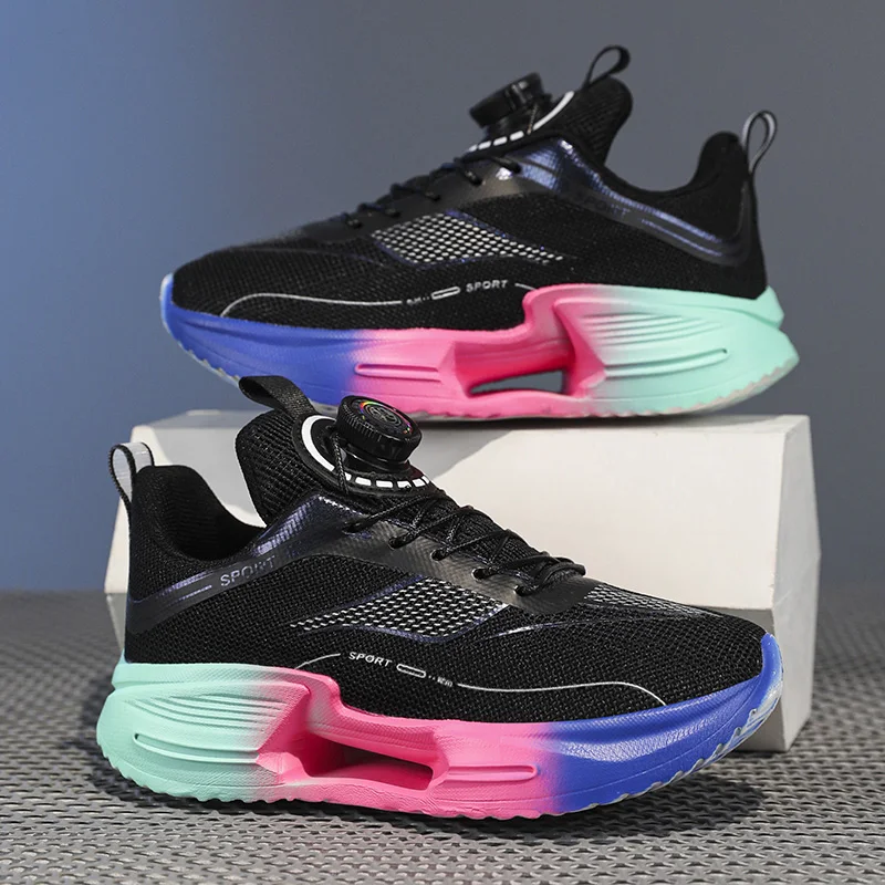 Childrens Sports Shoes Fashionable Colorful Soft Ventilate Skin Friendly Rebound Knob Design for Kids Work Out Running Shoes