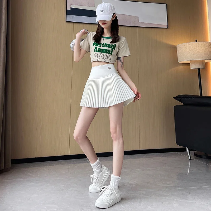 2024 Summer High Waist Skirt Women's Pleated A-Line Skirts Lining Clothing Midi Kawaii Fashion Tutu Aesthetic Korean Fashion New