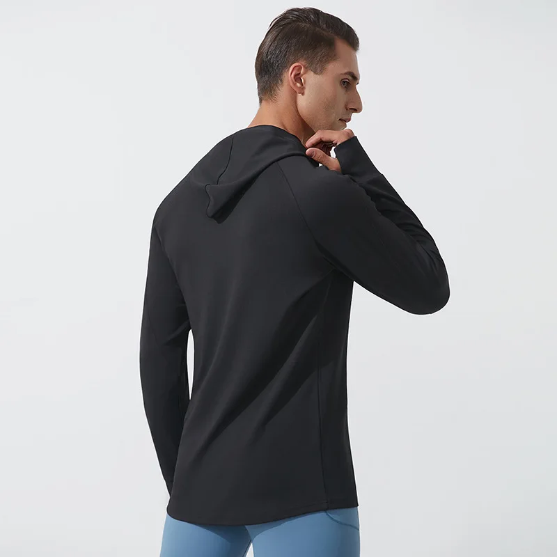 New Men's Finger Hooded Sweatshirt Running Sports Fitness Clothes Breathable Casual Long Sleeve T-Shirt Breathable Sports
