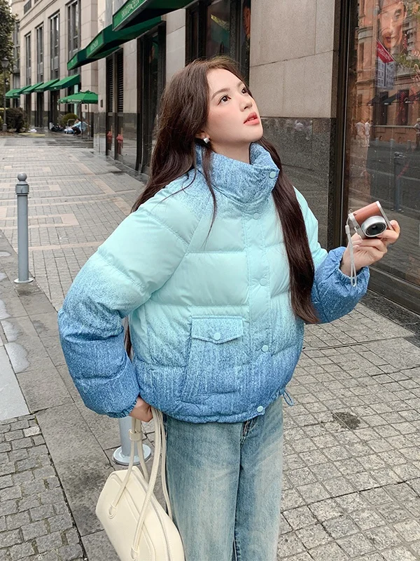 

Женская короткая пуховая куртка Adient Blue Ombre: модный дизайн, теплая, повседневная, свободного кроя, с наполнителем из белого пуха, утолщенная, на молнии.